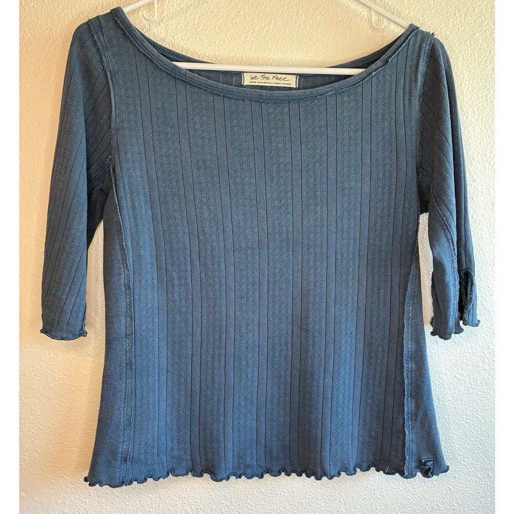 WE THE FREE | Free People Blue Sweet and Salty Tee 3/4 Sleeve | Medium